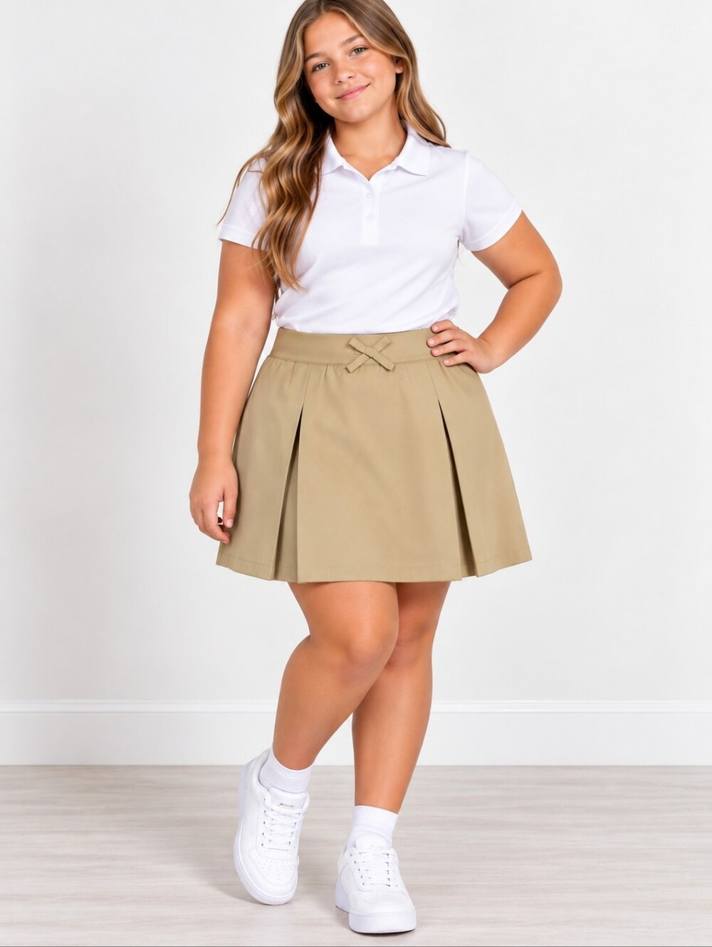 French Toast Pull-On Kick Pleat Performance Skort Khaki 12.5 Plus